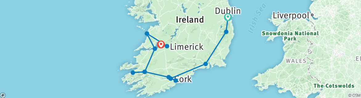 Image of a map showing the route of the tour