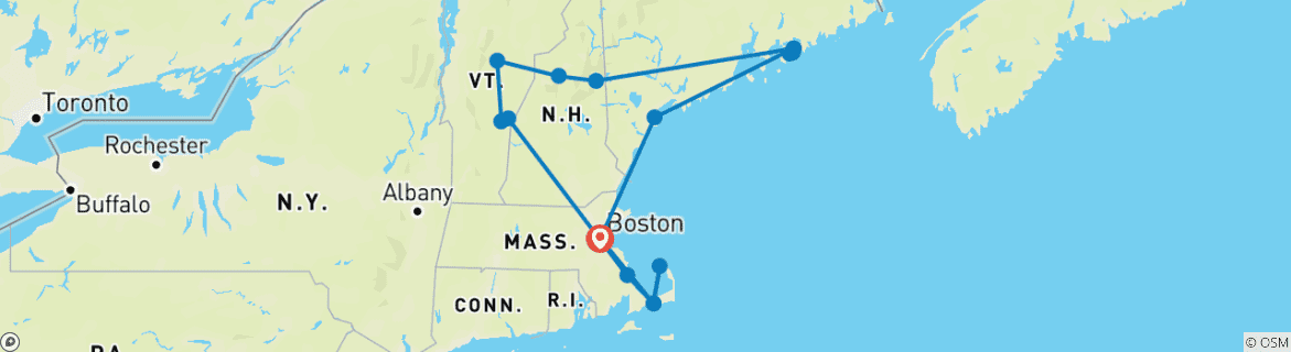 Image d'une carte montrant l'itinéraire du circuit