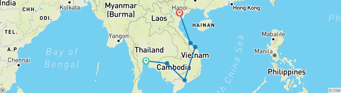 Map of Amazing Thailand Cambodia & Vietnam 14days/13nights