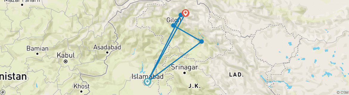 Karte von Herbstliches Pakistan: Islamabad, Skardu, Nager Valley, Hunza, Gojal Valley & Gilgit-Baltistan