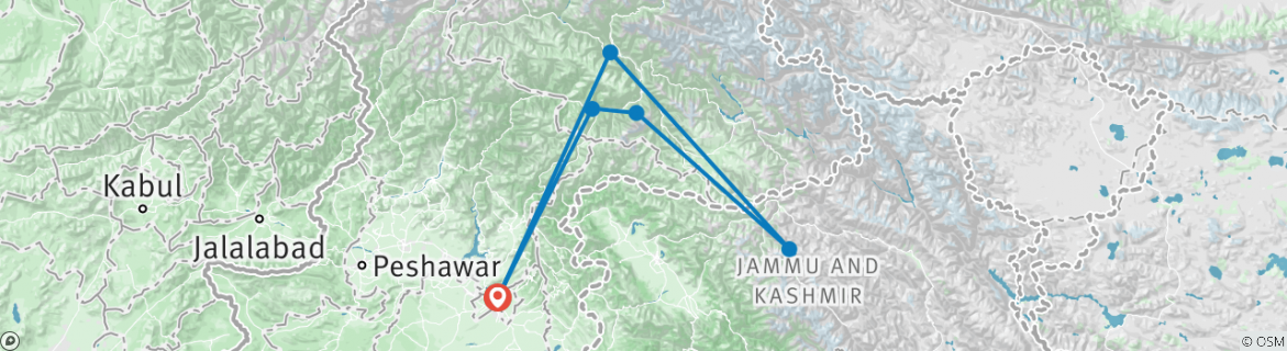 Image of a map showing the route of the tour