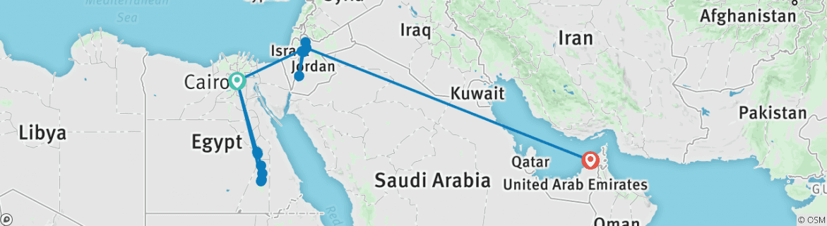 Map of Egypt, Jordan and Dubai 15 days