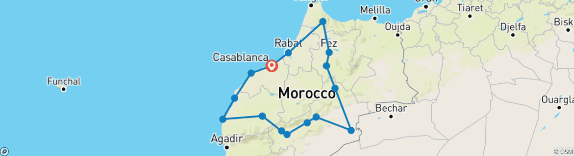 Carte du circuit Circuit 10 jours au Maroc à partir de Casablanca