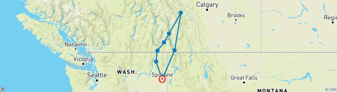 Carte du circuit Selkirk & Kootenay Bike Tour