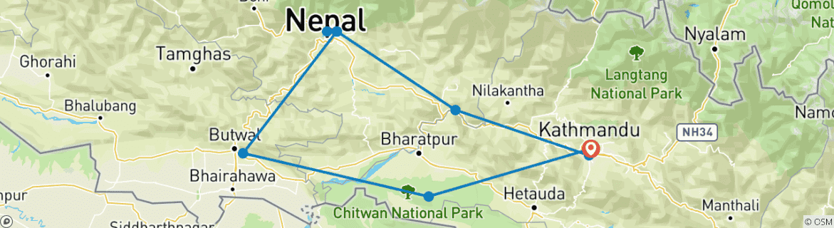 Foto van een kaart met de route van de rondreis