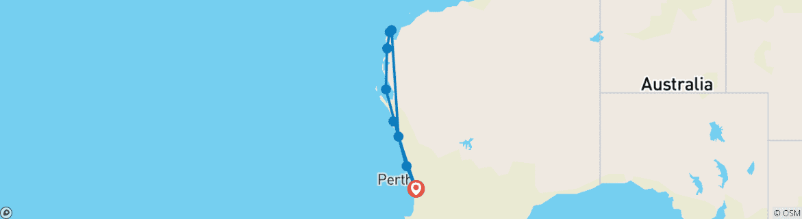 Map of 7 Day Perth to Exmouth Explorer Loop