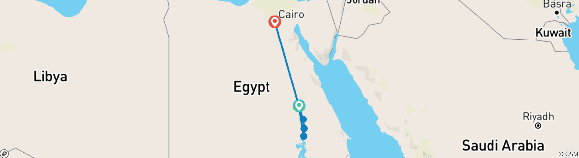 Map of 15 Days Ancient Egypt tour  (Nile Cruise, Luxor, Cairo)