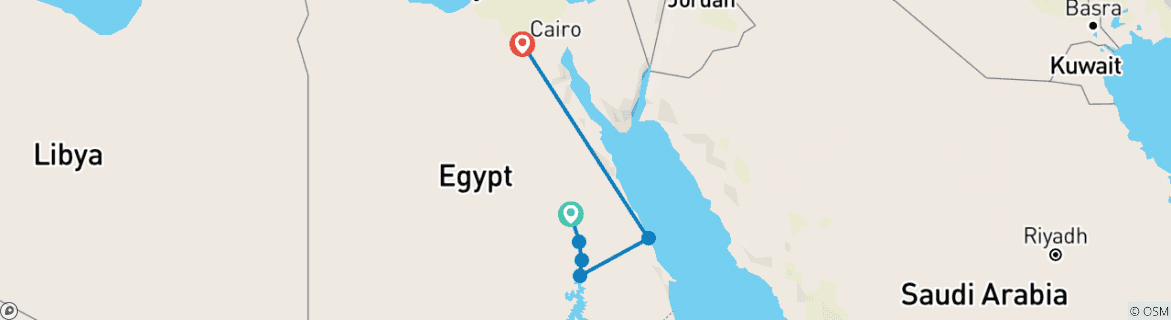 Map of 15 Days Ancient Egypt tour  (Nile Cruise, Marsa Alam, Cairo)