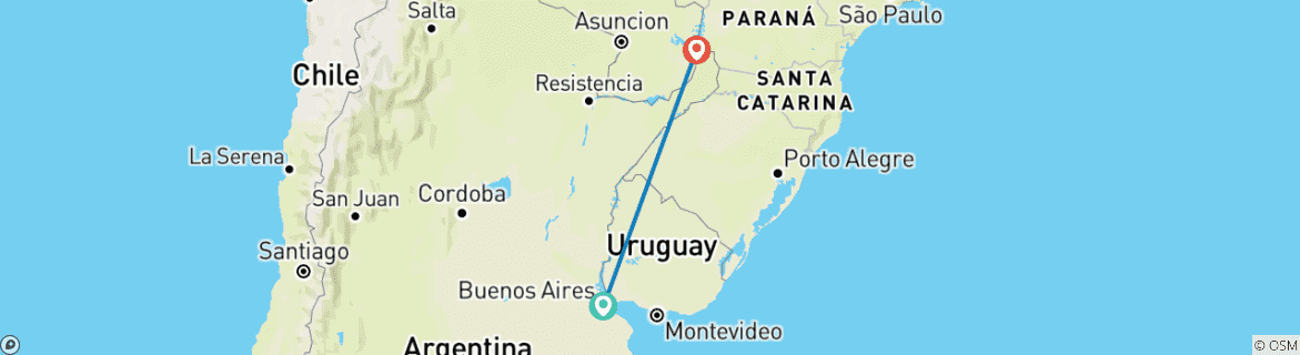 Mapa de Argentina: Buenos Aires y Cataratas del Iguazú - 6 días