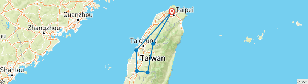 Map of 3-day Taiwan History and Nature Premium Private Tour