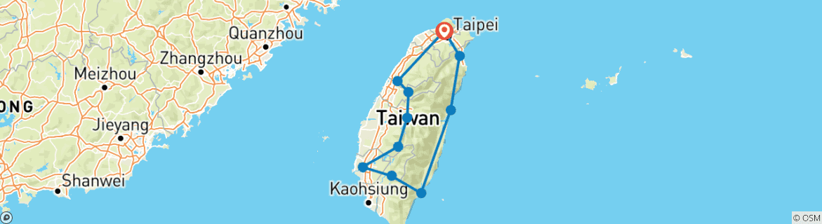 Foto van een kaart met de route van de rondreis