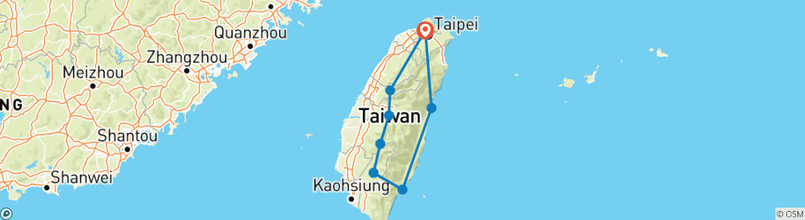 Kaart van Rond Taiwan 8-daagse privé tour (klassiek)