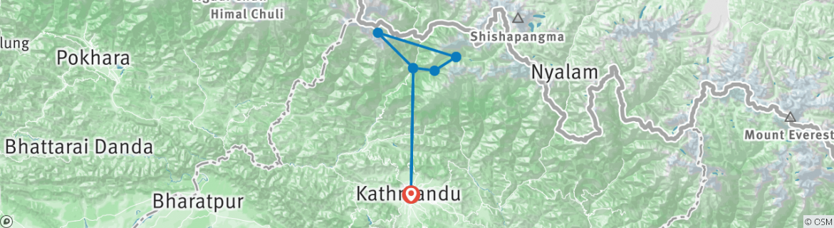 Carte du circuit Héritage Tamang et vallée du Langtang - 15 jours