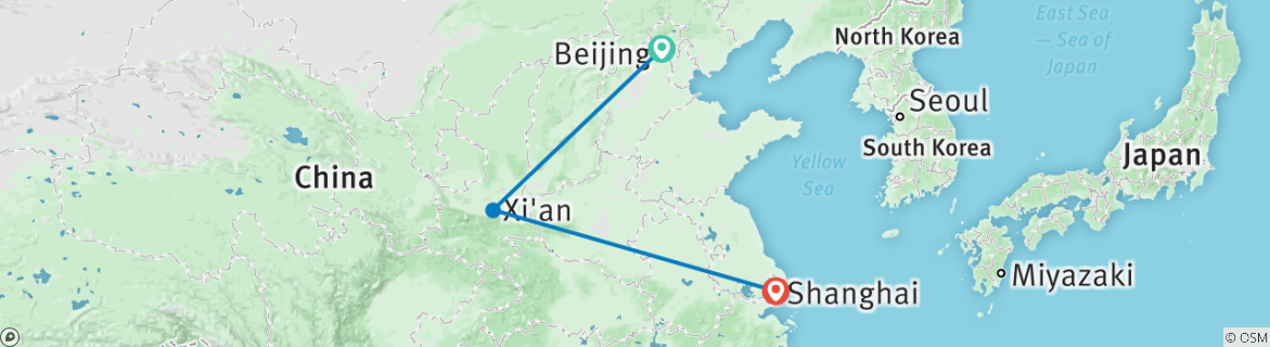 Map of 7-Day China Express: Beijing, Xian and Shanghai