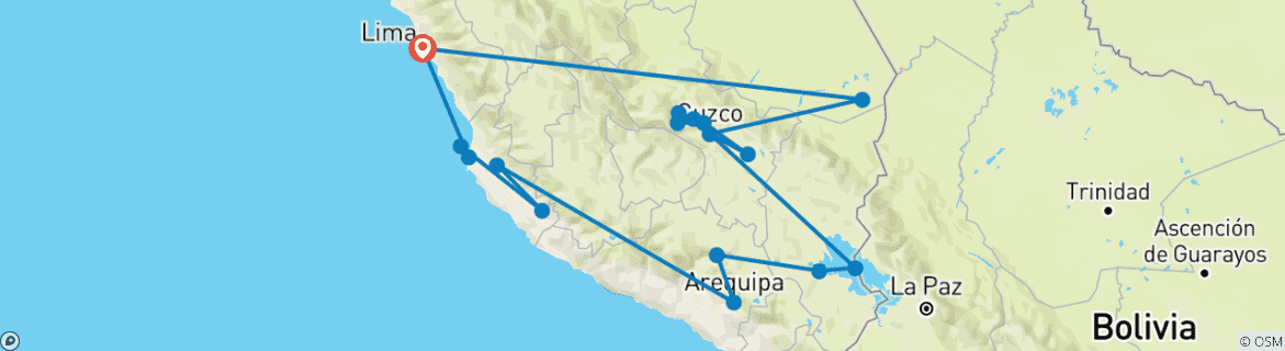 Map of Wonderland of Peru 19 Days