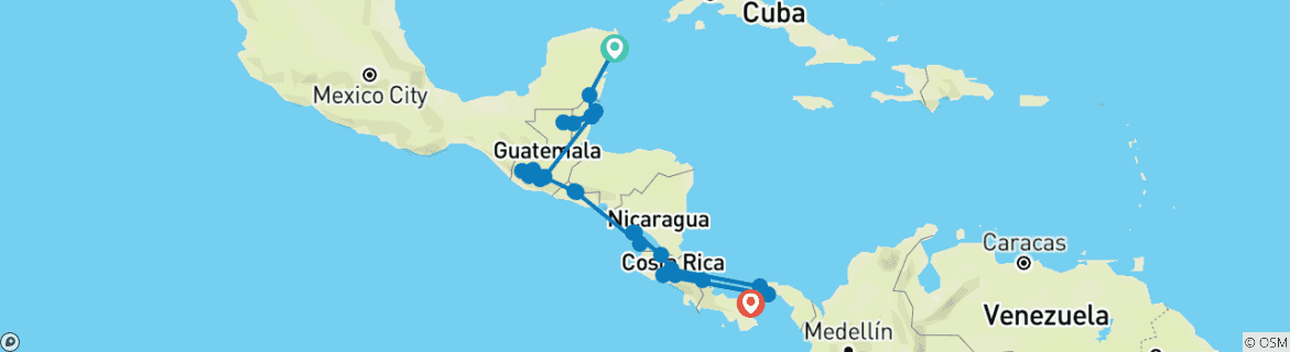 Carte du circuit Le meilleur de l'Amérique centrale (from Playa del Carmen to Penonome)