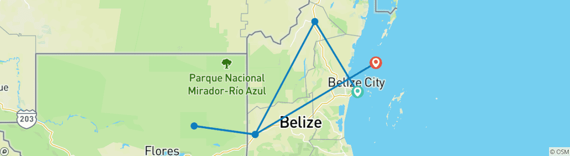 Mapa de Tierra de Belice (6 destinations)