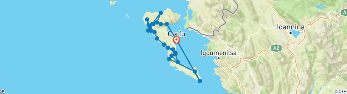 Mapa de Ruta de senderismo de Corfú - norte y sur
