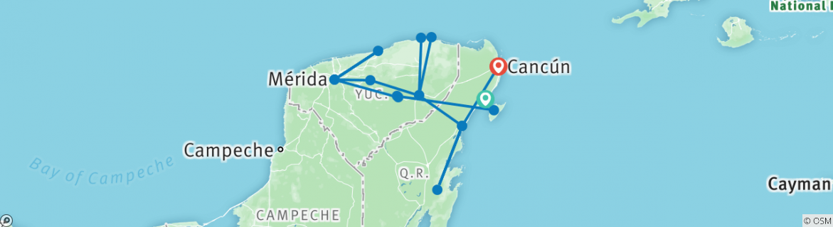 Map of Cycle Mexico - The Yucatan Peninsula