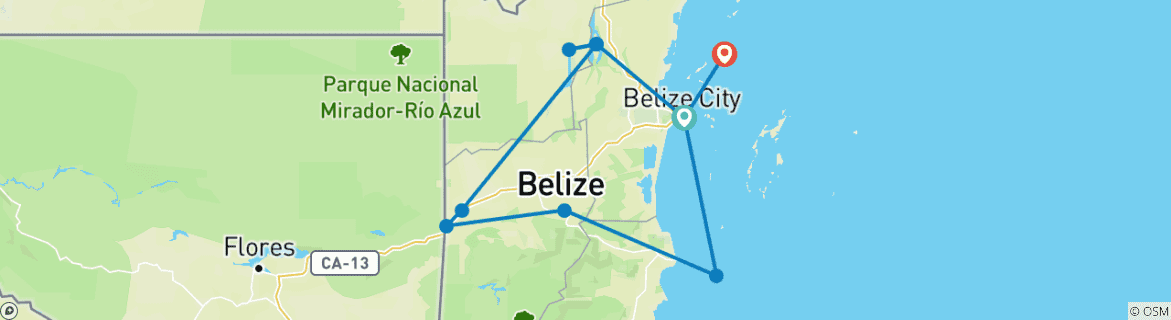 Map of Family Belize Wildlife Adventure