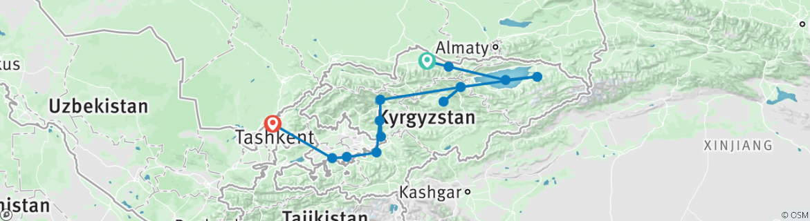 Carte du circuit Le voyage du Kirghizistan sur la route de la soie