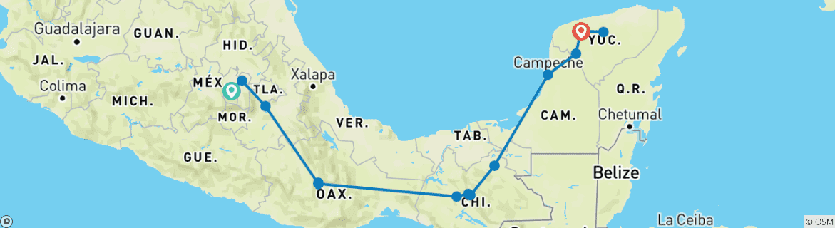 Map of A Taste of Mexico - Markets and Mayan Sites