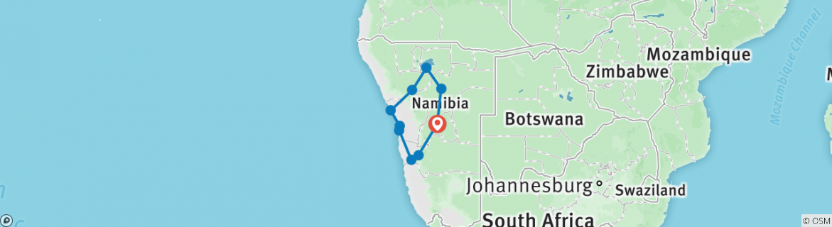 Mapa de Safari en albergue en Namibia