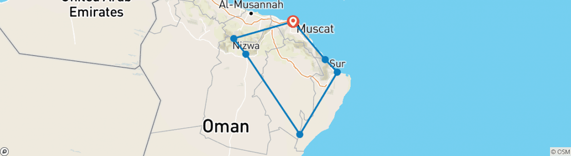 Carte du circuit Montagnes, déserts et côtes d'Oman