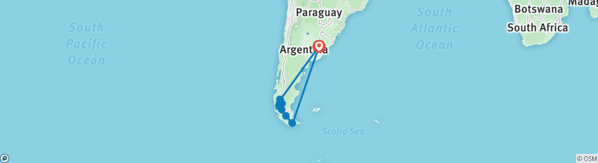 Map of Adventures in Patagonia