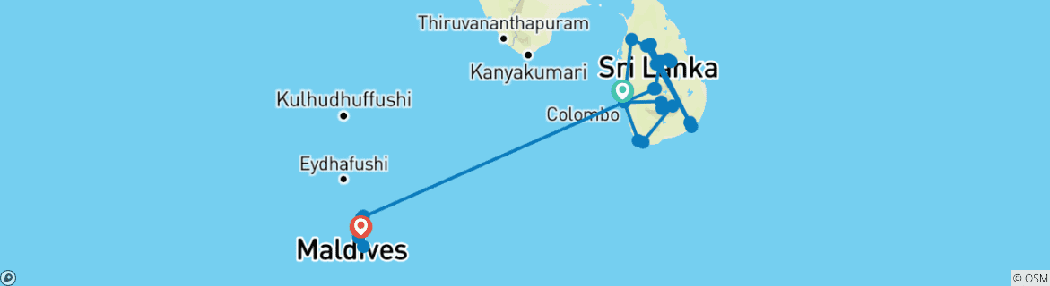 Foto van een kaart met de route van de rondreis