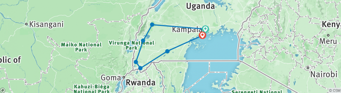 Image of a map showing the route of the tour