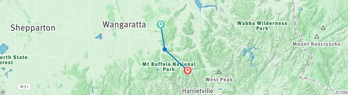 Map of Tour de Murray to Mountains Rail Trail - Group Weekend