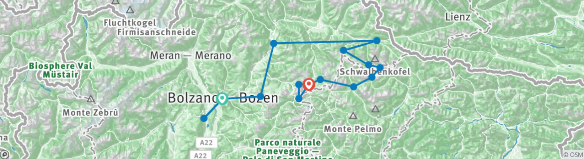 Map of Cycling Italy's Dolomites Plus! the Sella Ronda