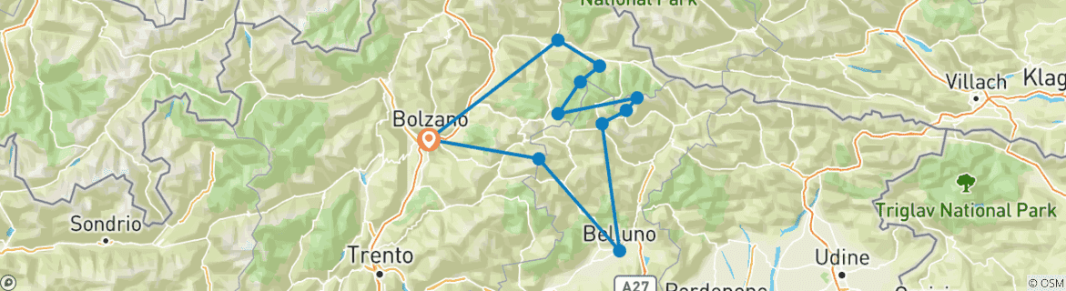 Map of The Dolomites Walking & Hiking Tour