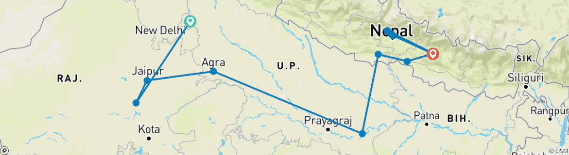 Image d'une carte montrant l'itinéraire du circuit