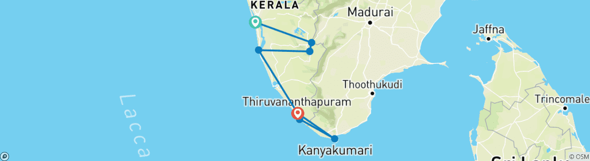 Kaart van Kerala Rugwater met Exotische Stranden