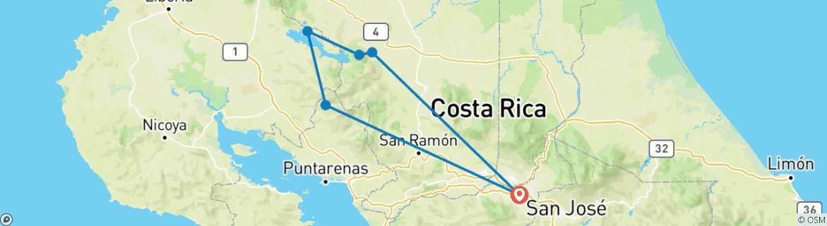 Carte du circuit Le meilleur du Costa Rica