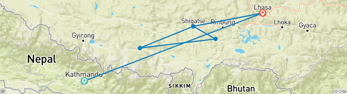 Map of Tibet Lhasa Tour with Everest Base Camp