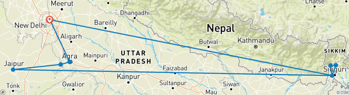 Foto van een kaart met de route van de rondreis