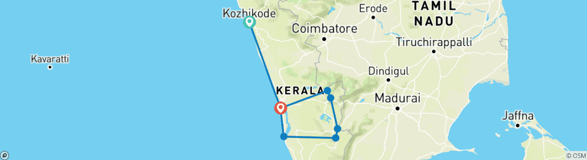 Map of Tour of Kerala