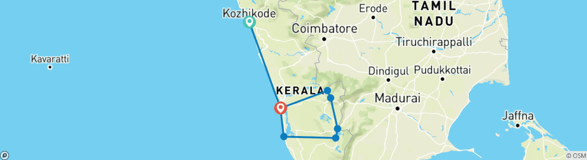 Foto van een kaart met de route van de rondreis