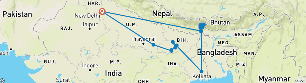 Karte mit der Reiseroute