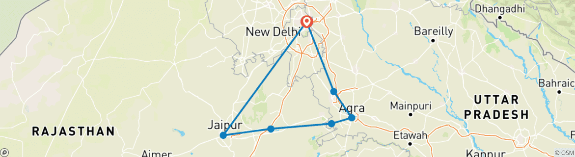 Image of a map showing the route of the tour