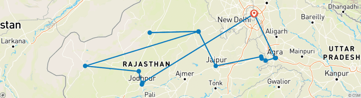 Foto van een kaart met de route van de rondreis