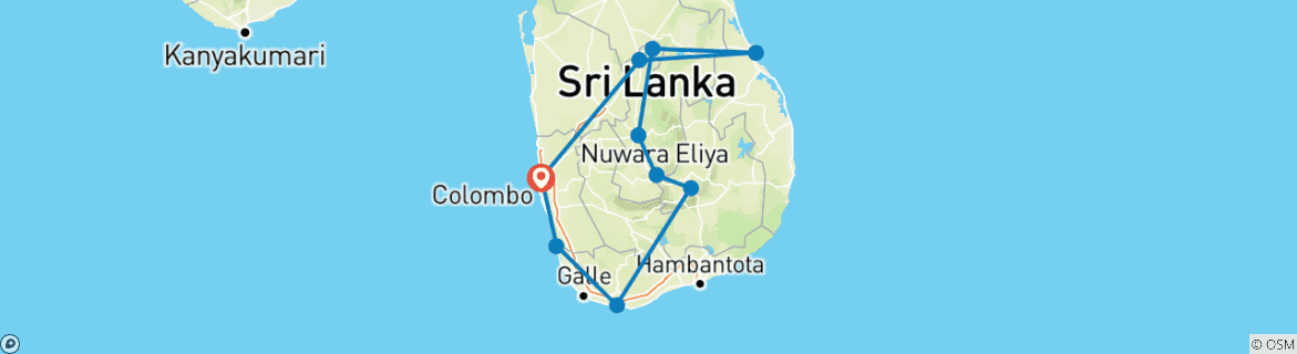 Image of a map showing the route of the tour