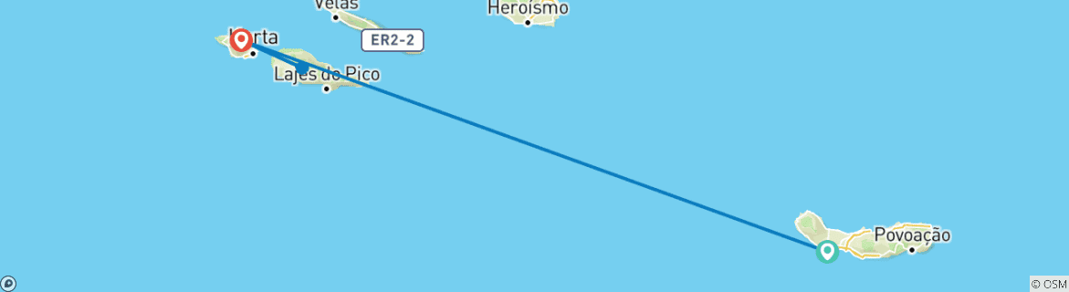 Karte von Highlights der Azoren (von Ponta Delgada bis Faial Island)