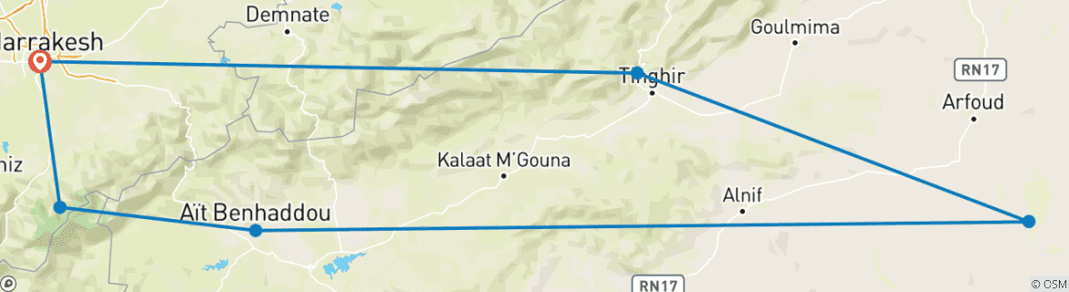 Carte du circuit Aventure dans le désert marocain : Canyons et chameaux