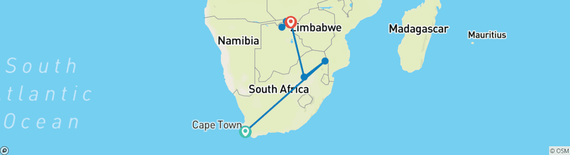 Image of a map showing the route of the tour