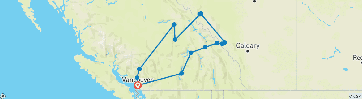 Image of a map showing the route of the tour