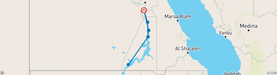 Map of From Luxor 8 Days 7 Nights Nile Cruise WITH GUIDED TOURS & 2 FREE TOURS "HOT AIR BALLOON & ABU SIMBEL TEMPLES"